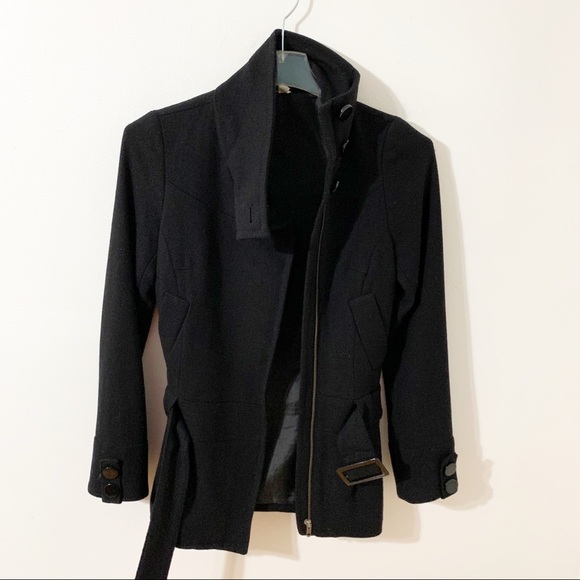 Divided by H&M Wool Blend High Collar Drop Waist Front Zip Belted Winter Coat - Picture 8 of 16